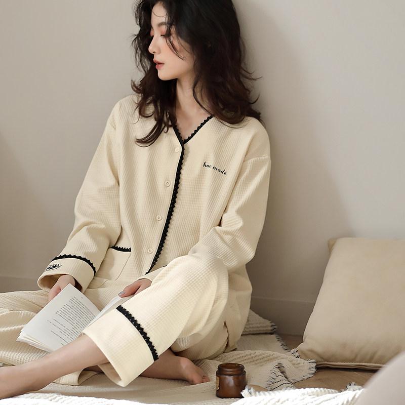 パジャマ 女性用 長袖 コットン100% 春秋 薄手 ゆったり 大きめ シンプル ルームウェア 寝間着 快適 柔らか素材 日常部屋着