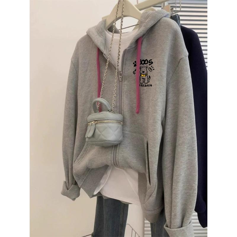 カーディガン レディース グレー フード付き スウェット アウター 秋冬 ジッパー カジュアル トップス トレーナー 普段使い 軽量 綿混 ビッグシルエット・シルエット: ・タイプ: 開襟・袖丈: 長袖・襟: フード・スタイル: 韓国通勤・開閉: ジッパー・サイズ展開: S.M.L.XL・カラー展開: グレー小狗.グレー