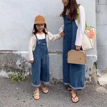 親子服 男女子供 ユニセックス 洋服 工装 ワイドレッグ デニム 背広裤 ロングパン...
