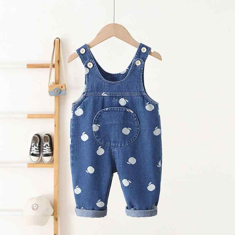 キッズ 女の子 デニム 背広パンツ 連体 かわいい プリント 柄 コットン 伸縮性 通...