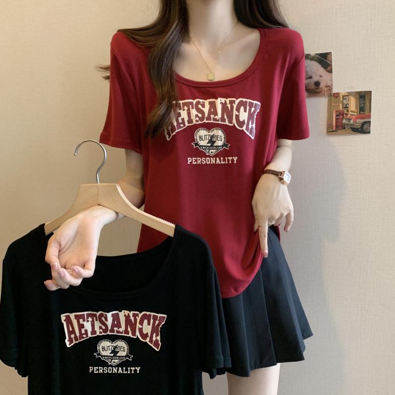 レディース 短袖 Tシャツ プリント柄 アメリカンスタイル 若見え 大きめ サイズ ぽっちゃり対応 スリム効果 お腹カバー ボディシェイプ インナー トップス 夏用 コットン混 吸湿速乾 通勤 普段使い