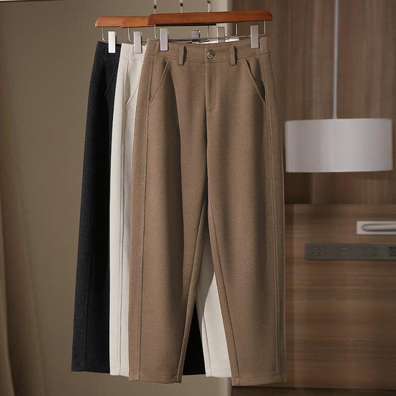 Capri Pants - パンツ 女性用 秋冬 羊毛 ウール フランネル ハイウエスト スリム ズボン 裏起毛 西装 暖か 通勤用 ストレッチ 素材 快適 形状