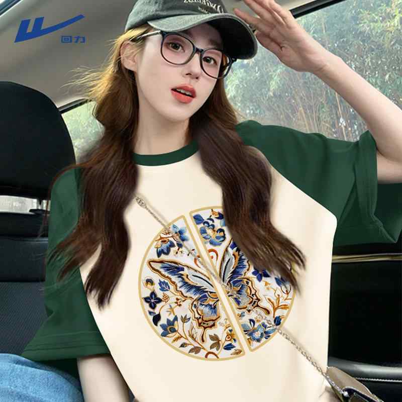 乐天商城 - レディース Tシャツ 夏 半袖 ラグランスリーブ ゆったり 大きめ ぽっちゃり対応 中国風 トップス カジュアル 普段使い コットン調 軽量 吸湿速乾