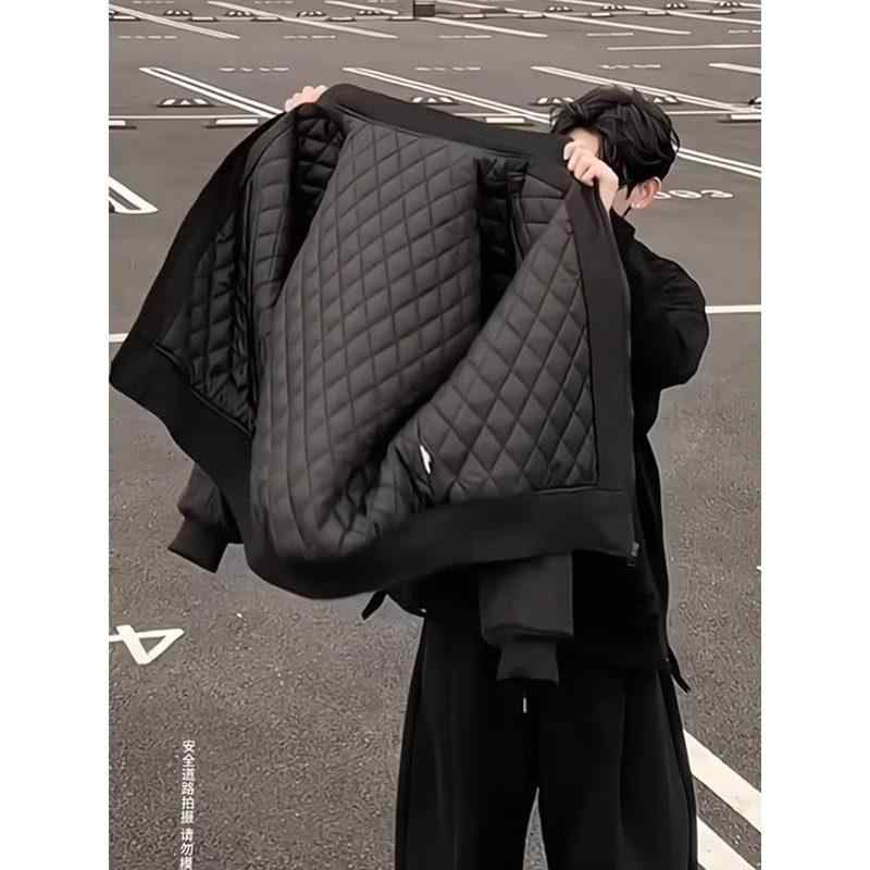 メンズ ボンバージャケット コットン アウター 秋冬用 ショート丈 ワイドシルエット スタンドカラー アメリカンスタイル ストリートファッション ブラック 暖か 軽量 綿素材 普段使い