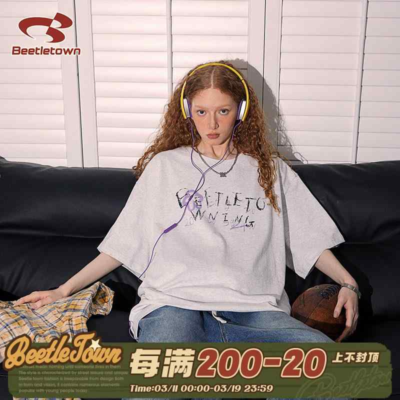 乐天商城 - Tシャツ 女性用 短袖 カラフル グラフィティ プリント 柄 夏用 コットン 通気性 ゆったり シルエット ラフ スタイル アメリカン カジュアル ベーシック トップス 普段使い
