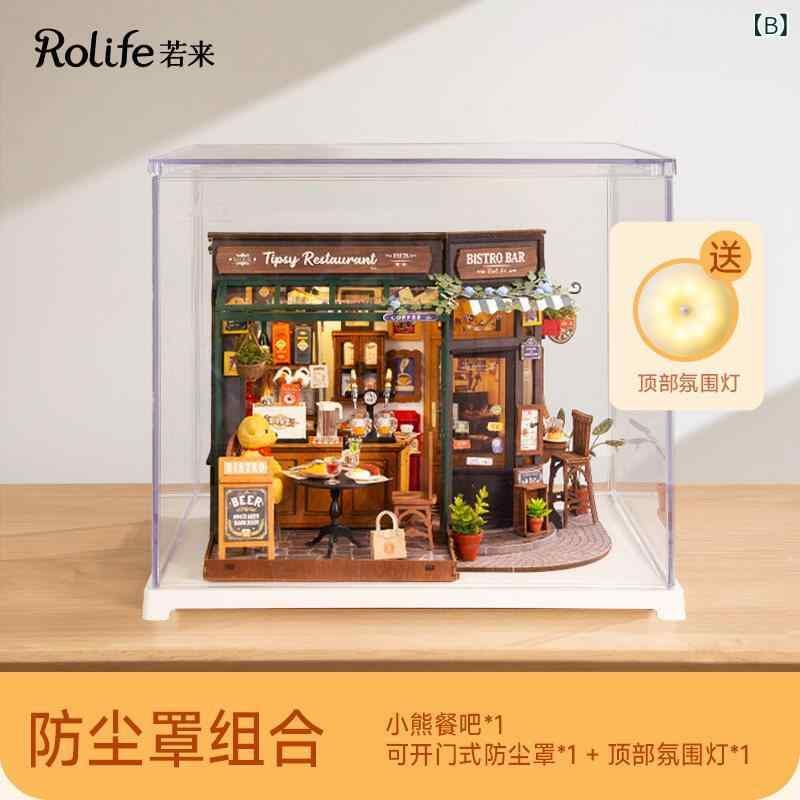DIY ミニチュア模型 クマ カフェ 小屋 組み立て キット 芸術 ブロック 女性用 イン...