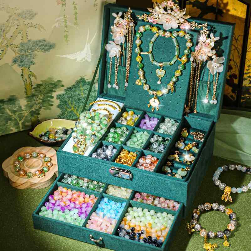 工艺品, 民艺品 - 子供 女の子用 ビーズ ブレスレット DIY キット 伝統柄 琉璃 ガラス アクセサリー 材料 クラフト 玩具 創作 セット