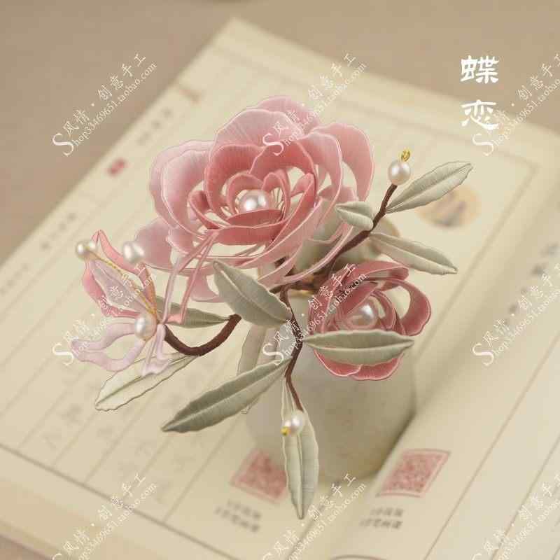 手芸 DIY 花 蝶 髪飾り かんざし ブローチ 材料セット 初心者 ド 簡単 絨糸 紙型 ノーカット アクセサリー クラフト キット