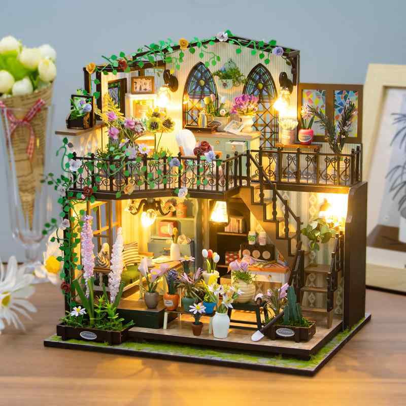 ミニチュア 木製模型 DIY 組み立て 小屋 ロフト 温室 ハウス シーン 玩具 キット 子供向け インテリア ディスプレイ