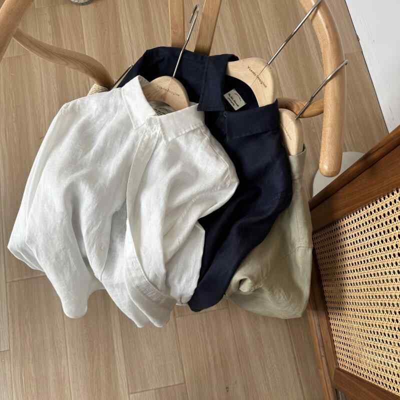 シャツ 麻100% リネン ドレープ感 自然シワ ゆったりシルエット 高密度織り 軽量 通気性 吸湿速乾 カジュアル トップス