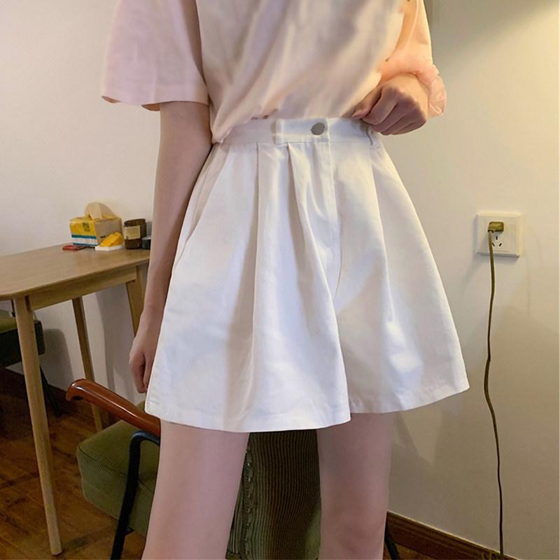 レディース ショートパンツ 白 夏用 ハイウエスト Aライン ワイドレッグ 五分丈 カジュアル スリム効果 ぽっちゃり対応 普段使い 軽量 伸縮性 通勤 通学 デイリー コーデ