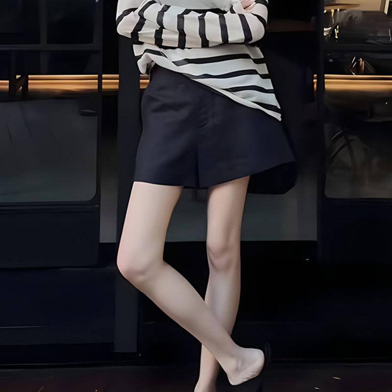 ショートパンツ レディース 春 ハイウエスト ブラック スリム効果 ゆったりシルエット Aライン ワイドレッグ カジュアル 普段使い 合わせやすい 上品 若見え スタイルアップ