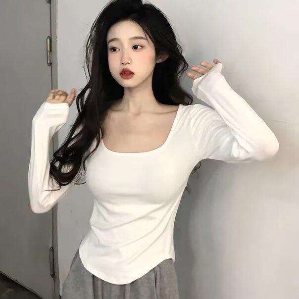 乐天商城 - Tシャツ 女性用 韓国 修身 スリム トップス 口元襟 ゆったりシルエット アイボリー ピンク ブラック 春夏 軽量 吸湿速乾 通勤 普段使い 部屋着