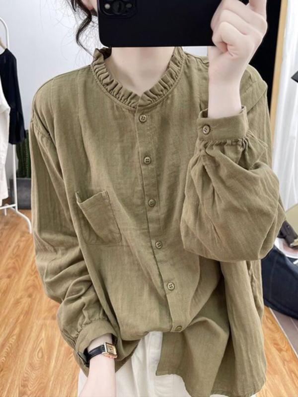 樂天商城 - シャツ レディース 長袖 レース 襟 カジュアル ゆったり ワイド シルエット 綿 リネン 混紡 トップス 普段使い 軽量 素材