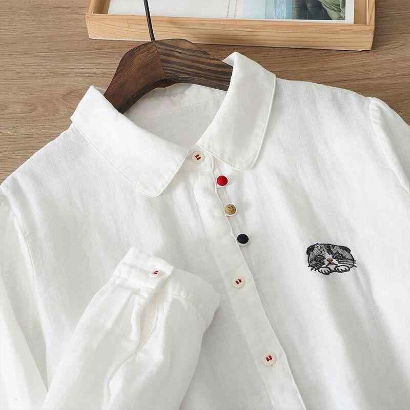 シャツ レディース 白 長袖 刺繍 ゆったり カジュアル インナー コットン リネン トップス ブラウス 普段使い フィット 通気性