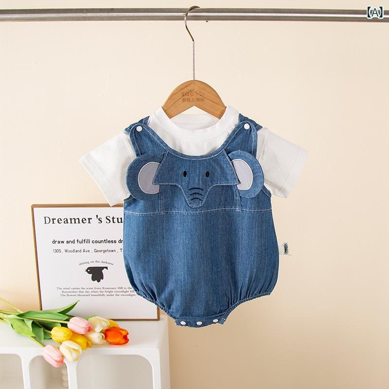 ベビー 女の子 夏服 牛仔 クロールスーツ 薄手 背広パンツ セット かわいい 伸縮性 綿混 デニム素材 軽量 通気性 ハイウエスト ピンク系 アイボリー 春夏 普段使い 部屋着 アウトドア
