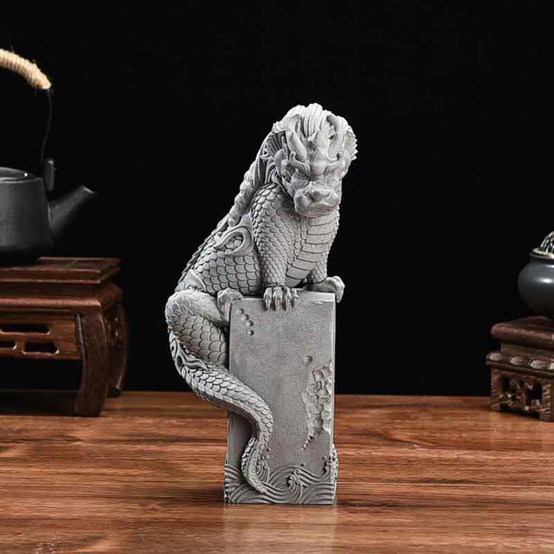 置物 瑞獣 盤龍 開運 インテリア 青銅 石材 デスクトップ 家庭用 リビング オフィス 玄関 装飾 ラッキーアイテム 伝統