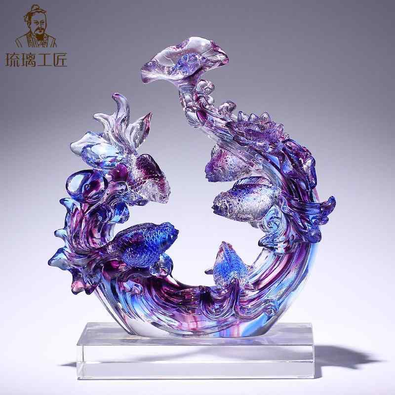 置物 水晶 金魚 工芸 高級感 装飾品 インテリア リビング 玄関 風水 ラッキー クリスタル 輝き 置くだけ デコレーション