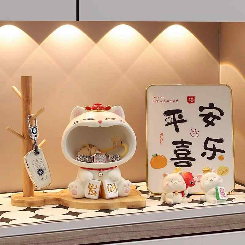 玄関 置物 鍵 収納 招き猫 インテリア 飾り 開運 ラッキーアイテム 新居 祝い 引っ越し ギフト 収納ボックス 木製 陶器 風水 アイテム