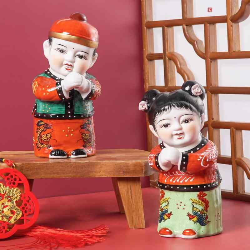 置物 善財童子 陶器 中華風 男の子 女の子 お祝い用 新居 装飾 結婚 ギフト 喜慶 飾り インテリア