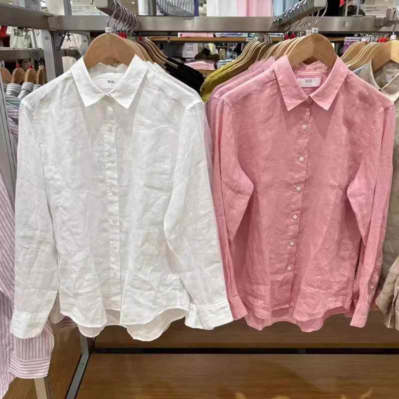 シャツ レディース 長袖 リネン インナー トップス 日常使い 通気性 軽量 綿混 シンプル