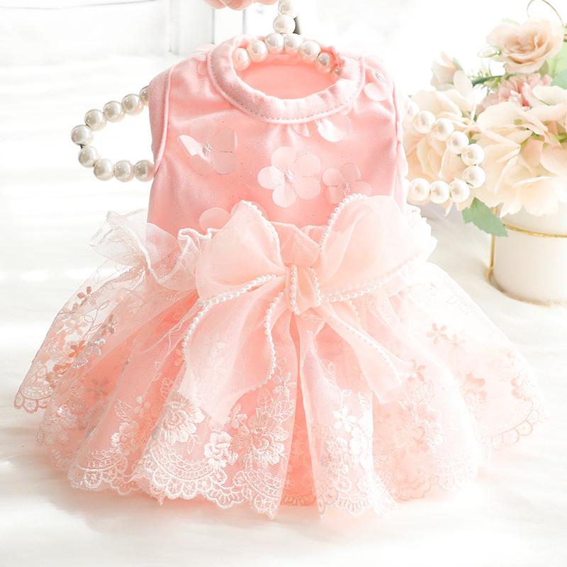 小型犬用 春夏 薄手 プリンセスドレス 立体花 ふわふわスカート テディベア犬 ペット服 軽量 かわいい 花柄 女の子向け 日常使い