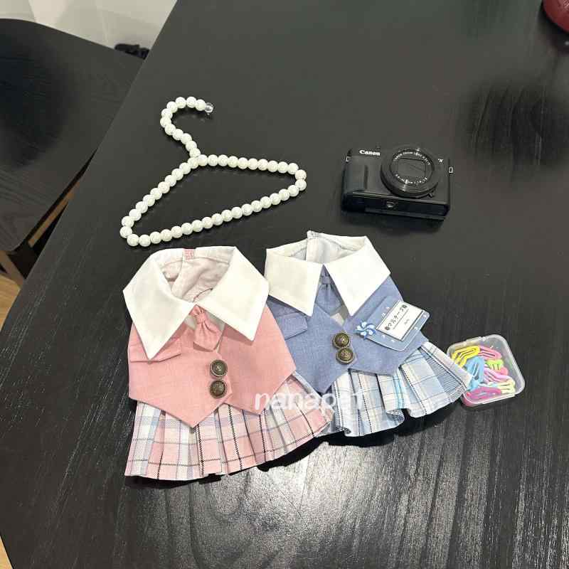 犬服 JK風制服 小型犬用 マルチーズ ヨークシャーテリア 西施犬 ビション・フレイズ 学生風 かわいい ペットウェア 室内着 軽量素材・スタイル: カジュアル・タイプ: 連身スカート・カラー展開: 草莓拿铁.藍莓拿铁・サイズ展開: XXS.XS.S.M.L.XL.M+