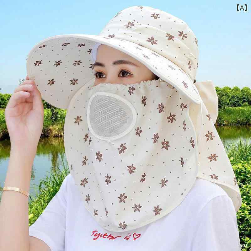 レディース 夏用 日よけ帽子 顔全体カバー UVカット 防紫外線 防晒 フェイスガード 農作業用 茶摘み 屋外活動 通気性 軽量 伸縮性 アウトドア