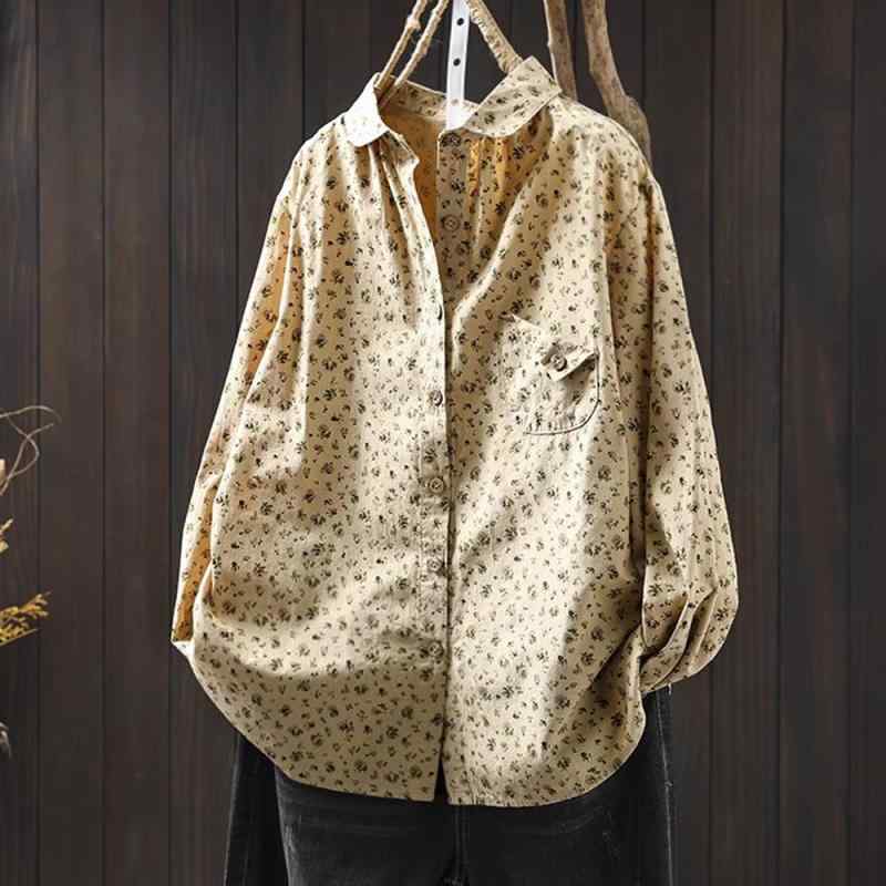 乐天商城 - シャツ トップス 女性用 長袖 綿素材 フラワープリント ワイドシルエット スリムフィット ゆったり 春夏 軽量 通勤 普段使い レイヤード インナー カジュアル フレッシュ ロング丈 ソフトタッチ