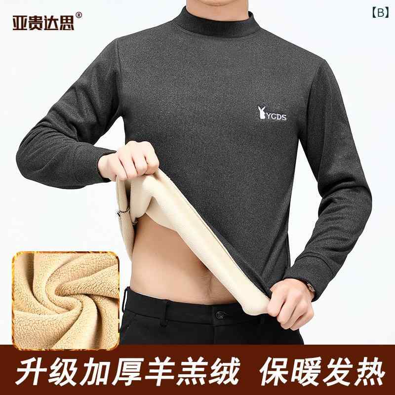 Tシャツ メンズ 男性用 長袖 秋冬 ハイネック 裏起毛 厚手 保温 防寒 インナー トップス 大きいサイズ ゆったり 体型カバー 着痩せ 部屋着 普段使い あったか 防寒着 中高年 お父さん シニア 冬用 暖かい ふんわり もこもこ 柔らかい ボア素材 riverpaddy-11679551 リバーパディ サンプル画像2
