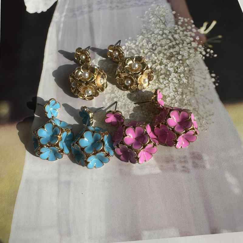 Rubellite - イヤリング 女性用 多色刺繍 花モチーフ 華やかデザイン 宴会パーティー用 ファッションアクセサリー 華美 カラフル 軽量 ゴールド調 ピンク系 グリーン系 ブルー系 日常使い デートコーデ
