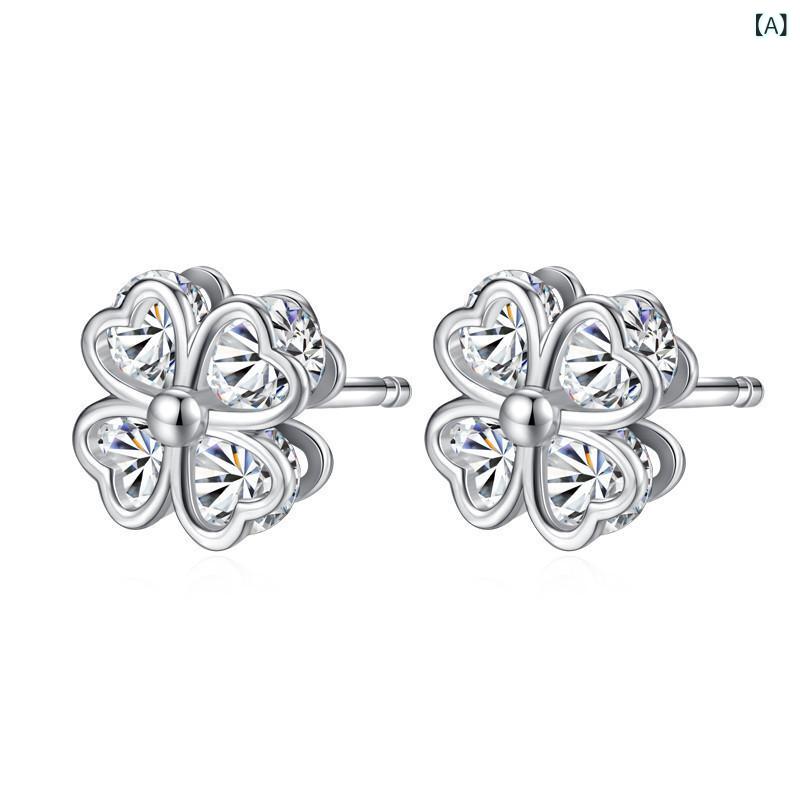 ピアス 女性用 S925純銀 幸運四つ葉のクローバー ダブルレイヤー 質感 高級感 耳飾り アクセサリー シルバー 幸運アイテム かわいい 普段使い 軽量 細工 春夏 秋冬 通年