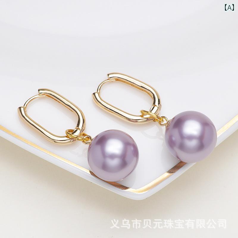 Opal - イヤリング 女性用 シンプル 大きめ 貝殻 真珠 耳飾り かわいい 華やか 普段使い ギフト 軽量 シルバーアクセント ファッションアクセサリー