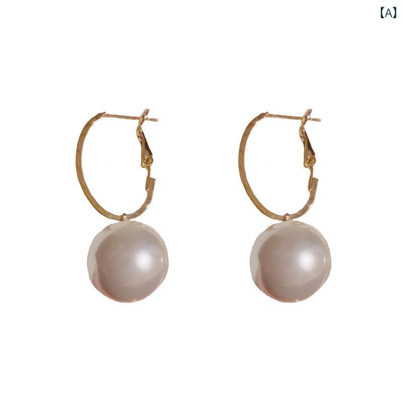 Lime - イヤリング 女性用 ファッション 大型パール 個性派 クール 気質 デザイン アクセサリー 耳飾り シルバー 針 洗練 優雅 日常使い 通勤 普段使い かわいい 華やか 軽量 輝き ジュエリー