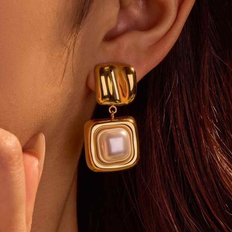 Rubellite - イヤリング 女性用 軽量 フランス レトロ ジオメトリック スクエア 不規則 真珠 アクセサリー 高級感 個性的 気質 シルバー ゴールド イヤーアクセサリー ドロップ型 ファッション小物 日常使い 華奢デザイン