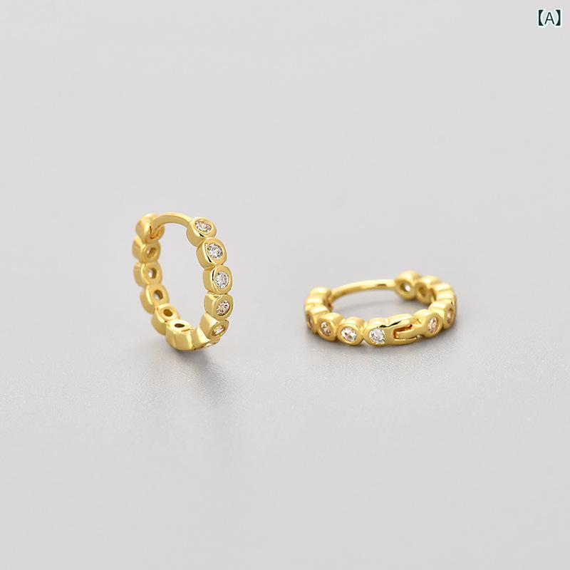 ピアス イヤリング 女性用 丸型 シンプル 耳飾り ジルコニア 軽量 円形 アクセサリ...