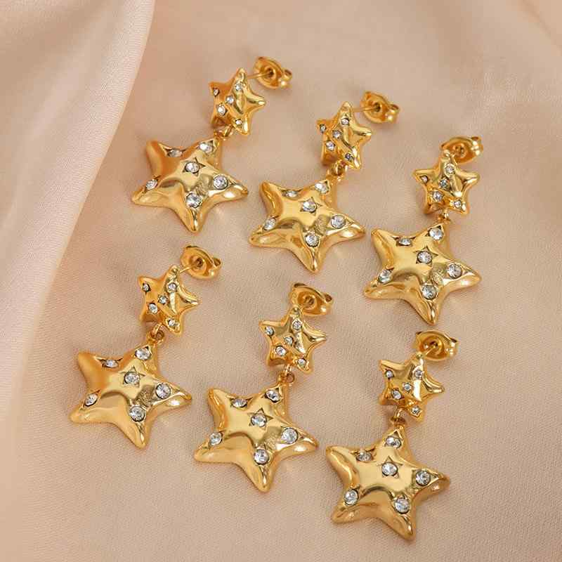Cubic Zirconia - イヤリング 女性用 復古デザイン 霧面 チタン ゴールドメッキ 輝く ジルコニア 星型 星モチーフ 耳飾り アクセサリー 華奢 キラキラ シンプル 普段使い 秋冬