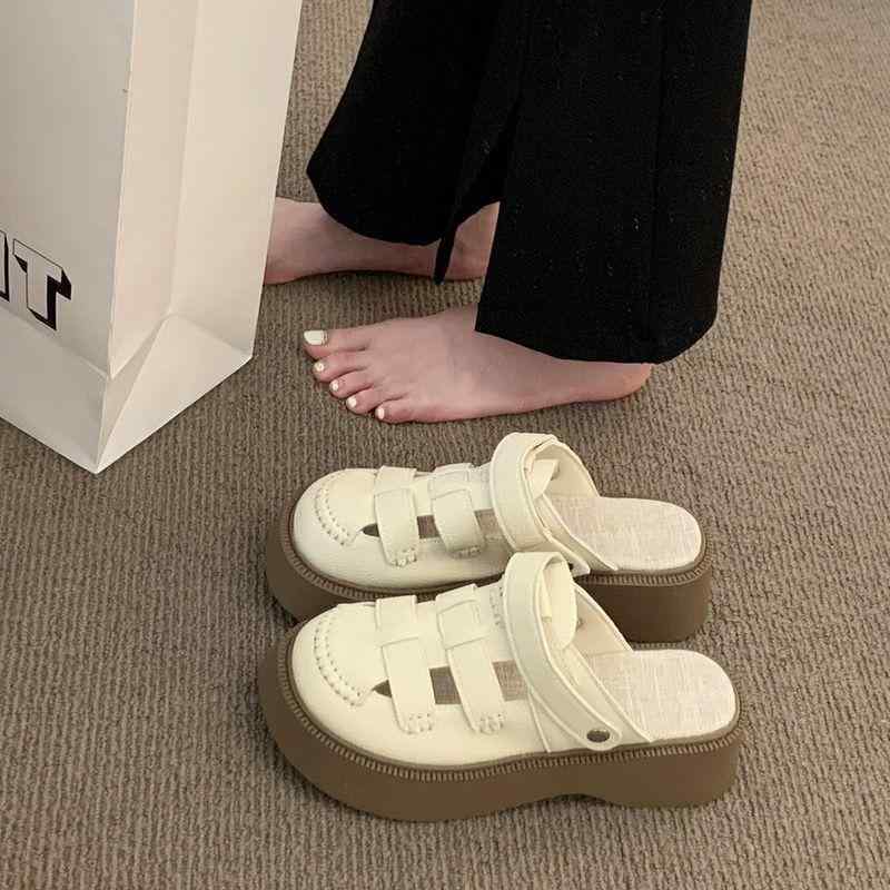 レディース シューズ 夏 増高 涼しい サンダル 百搭 日常 外出 防滑 丸トゥ クロッジ 穴あき 軽量 通気性 伸縮性 ハイヒール ビーチサンダル フラットシューズ ピンク系 ブラック