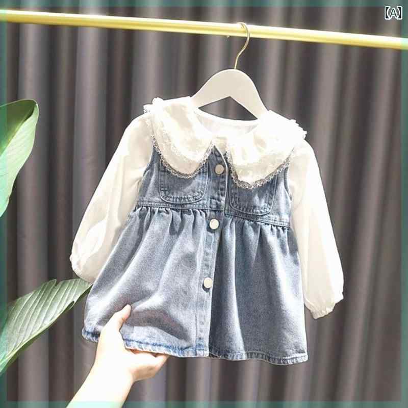 女児 春夏 セットアップ トップス デニム ワンピース 女の子 洋服 春秋 コーディネ...