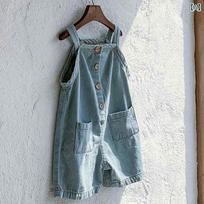 子供服 男女兼用 ベビー 連体服 デニム 波点 背袋パンツ 韓国 子供 ワイドシルエッ...