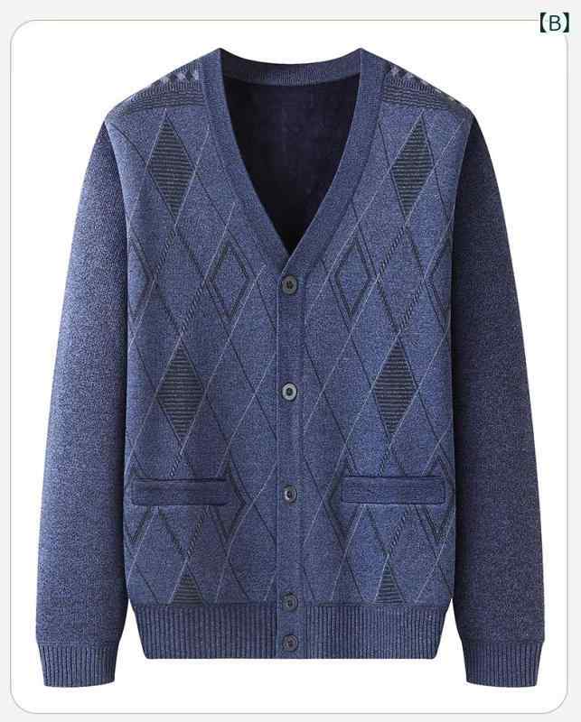 カーディガン メンズ 男性用 ニット セーター 秋冬物 紳士服 厚手 裏起毛 保暖 アウター トップス 羽織り 大きいサイズ ゆったり 体型カバー 着痩せ シニア 中年 防寒 暖か 伸縮性 無地 カジュアル 普段使い 通勤用 秋服 冬服 部屋着 シンプル riverpaddy-11679591 リバーパディ サンプル画像3