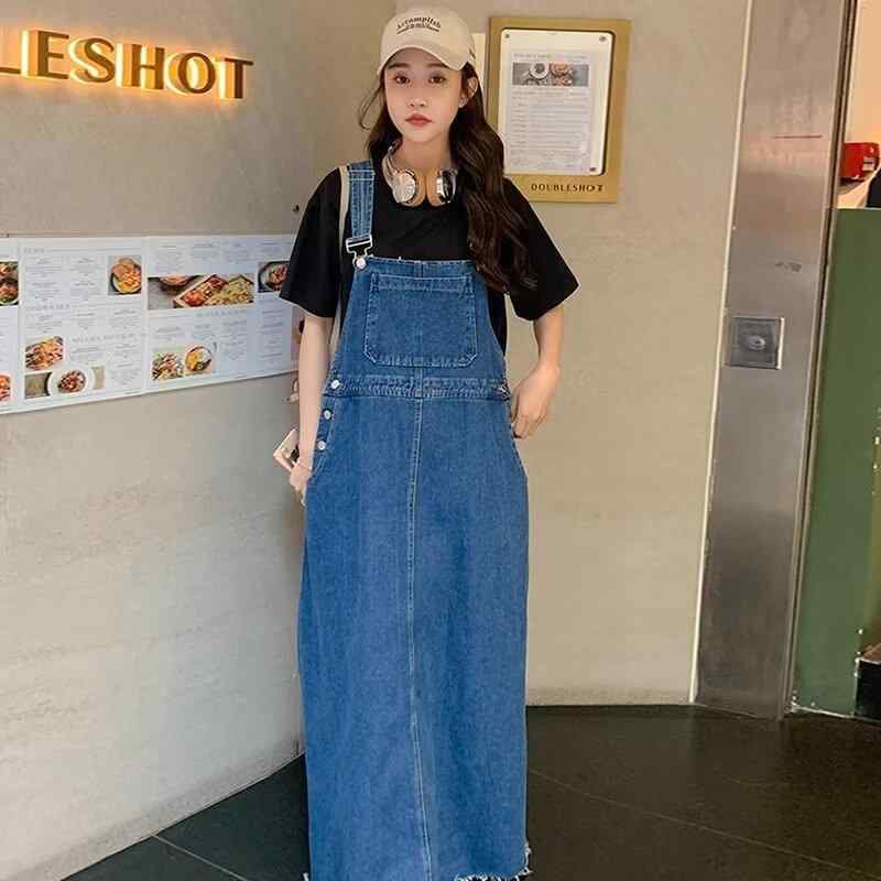 Rakuten - ワンピース 女性用 中長丈 牛仔 背広 スカート 春夏 デニム 素材 切り替え デザイン 大きいサイズ 収腰 スリム シルエット ハイウエスト 伸縮性 普段使い 通勤 コーデ 軽量 吸湿速乾 ビッグ サイズ 対応 膝丈 フレア 裾 スリット アクセント