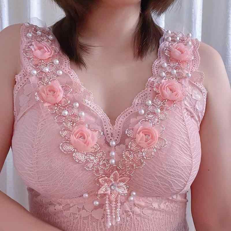 Other - トップス 女性用 切り替え レース 刺繍 ビーズ デザイン 肩ストラップ キャミソール タンクトップ インナー 夏 春夏 接触冷感 軽量 伸縮性 ブラック ピンク系 アイボリー かわいい 普段使い 通勤用 アウトドア