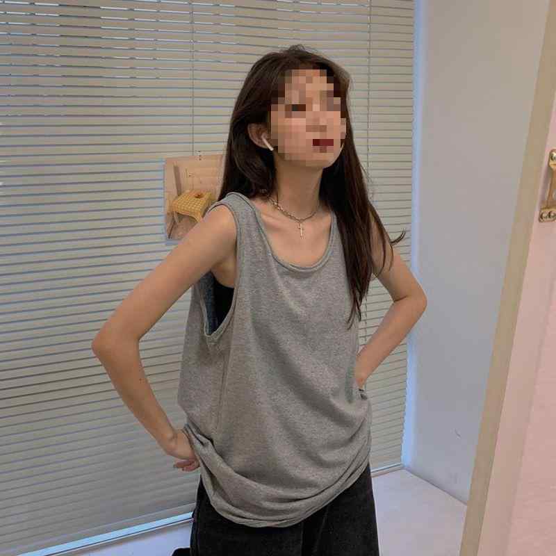 樂天商城 - レディース 無袖タンクトップ 夏用インナー ビッグシルエット ゆったり 中長丈 打底シャツ 綿素材 吸湿速乾 接触冷感 部屋着 通勤 普段使い かわいい ブラック ピンク系 アイボリー