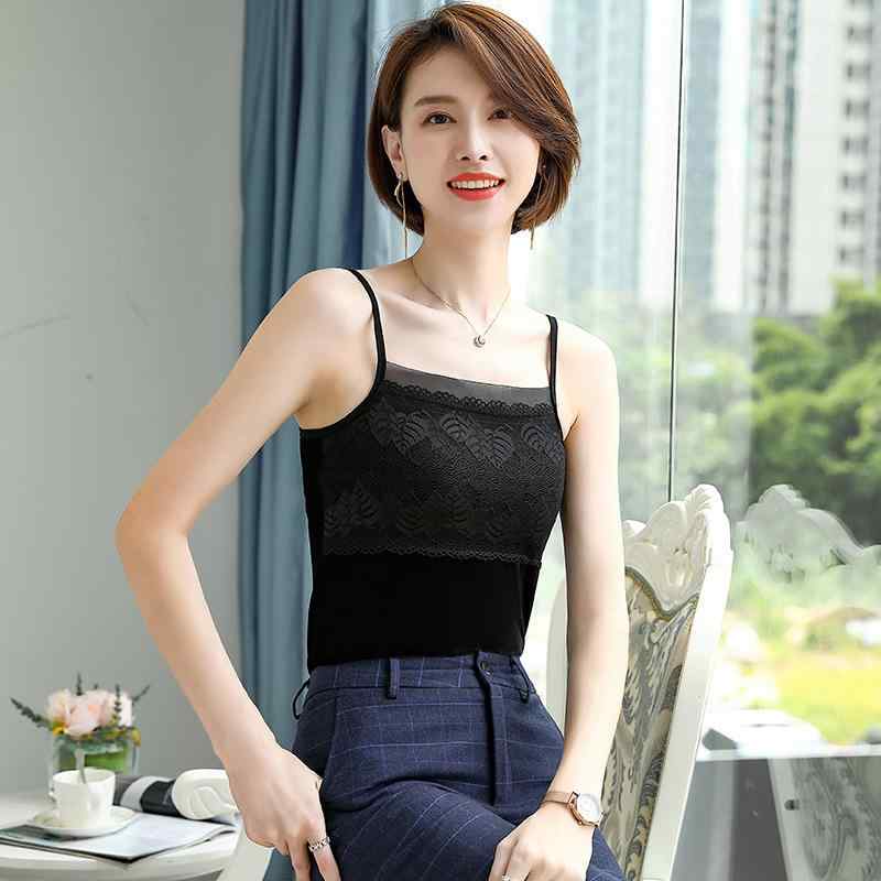 Camisoles - キャミソール 女性用 春夏 韓国 レース 吊り下げ インナー トップス Vネック 気質 背心 軽量 吸湿速乾 接触冷感 ブラック ピンク系 アイボリー 普段使い アウトドア