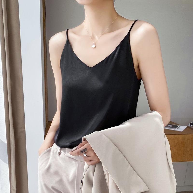 Camisoles - 女性用 キャミソール タンクトップ 夏 インナー トップス 外穿き スーツ インナー 大きいサイズ 接触冷感 美しい背中 Vネック ノースリーブ ブラウス 軽量 吸湿速乾 通勤 普段使い