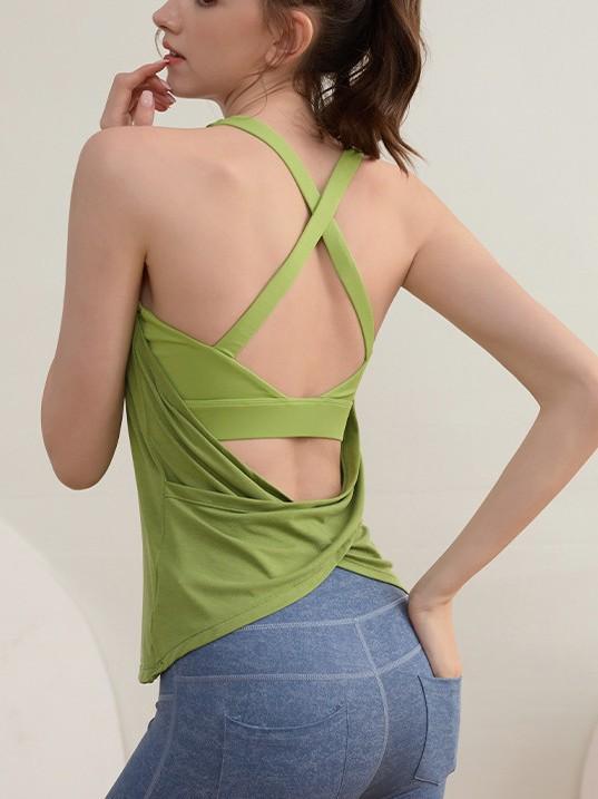 女性用 フィットネス タンクトップ 含む 胸パッド 運動 トップス ランニング クロス バック ヨガウェア ノースリーブ Tシャツ 吸湿速乾 伸縮性 軽量 スポーツブラ フィットネスウェア アクティブウェア トレーニングウェア ジムウェア
