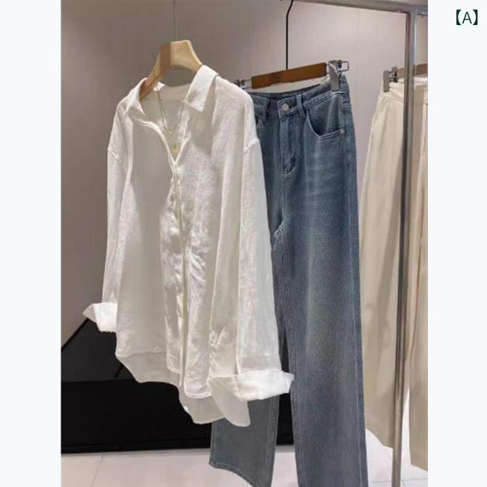 ワンピース レディース 夏用 薄手 ゆったり 気質 高級感 コットンリネン シャツ 防晒 トップス ライト フレンチスタイル ナチュラル アイボリー 白 接触冷感 吸湿速乾 軽量 普段使い 通勤用 部屋着 riverpaddy-11091065 リバーパディ サンプル画像2