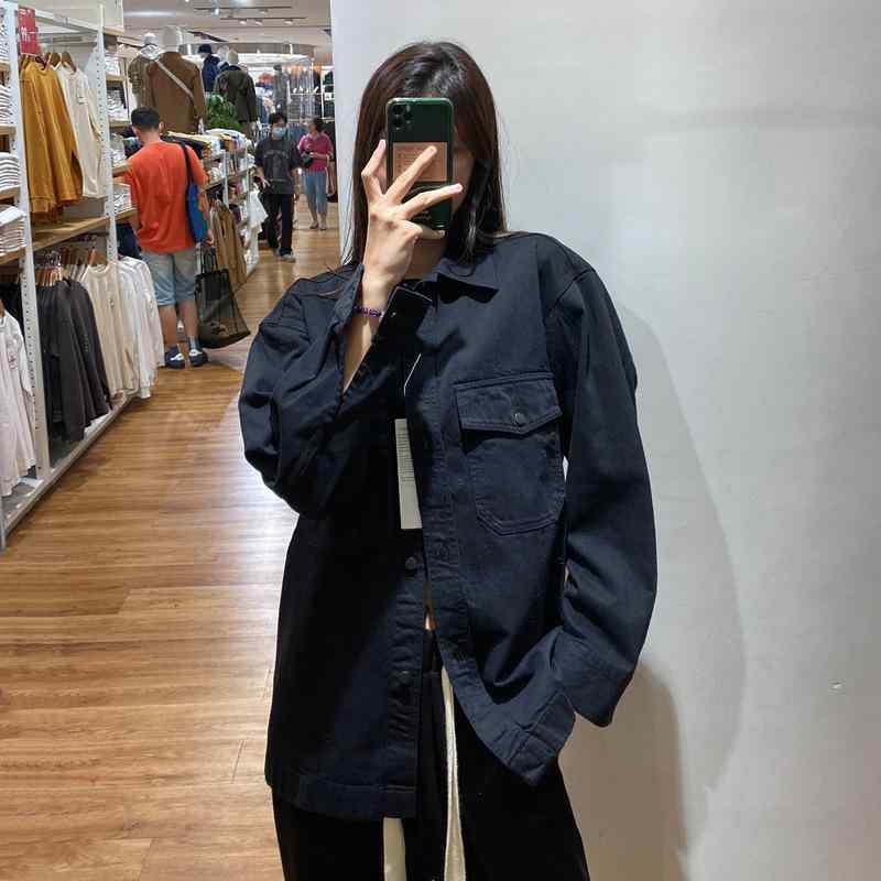秋冬 男女兼用 カップル デニム シャツ トップス ゆったり シルエット ワッシャー加工 ワーク 長袖 アウター ジャケット コート 綿素材 伸縮性 普段使い 軽量 快適 通勤 カジュアル