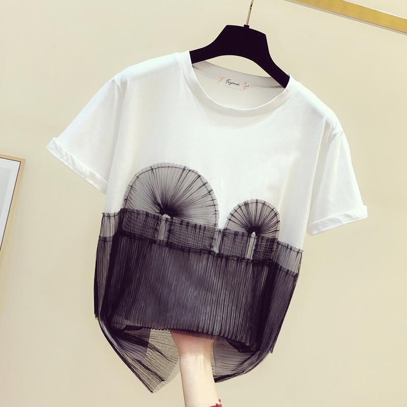 Tシャツ 女性用 春夏 気質 切り替え メッシュ フェイクツーピース トップス 撞色 ラウンドネック 半袖 シャツ 吸湿速乾 軽量 伸縮性 カジュアル 普段使い ブラック ピンク系 アイボリー